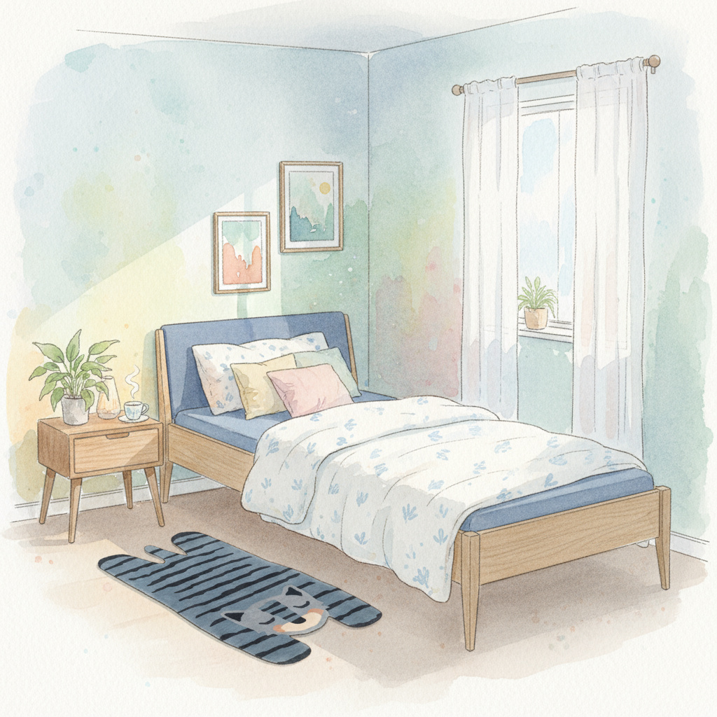 Bett Stiene mit gepolstertem Betthaupt Eiche Tintenblau, 90 x 200 cm 4