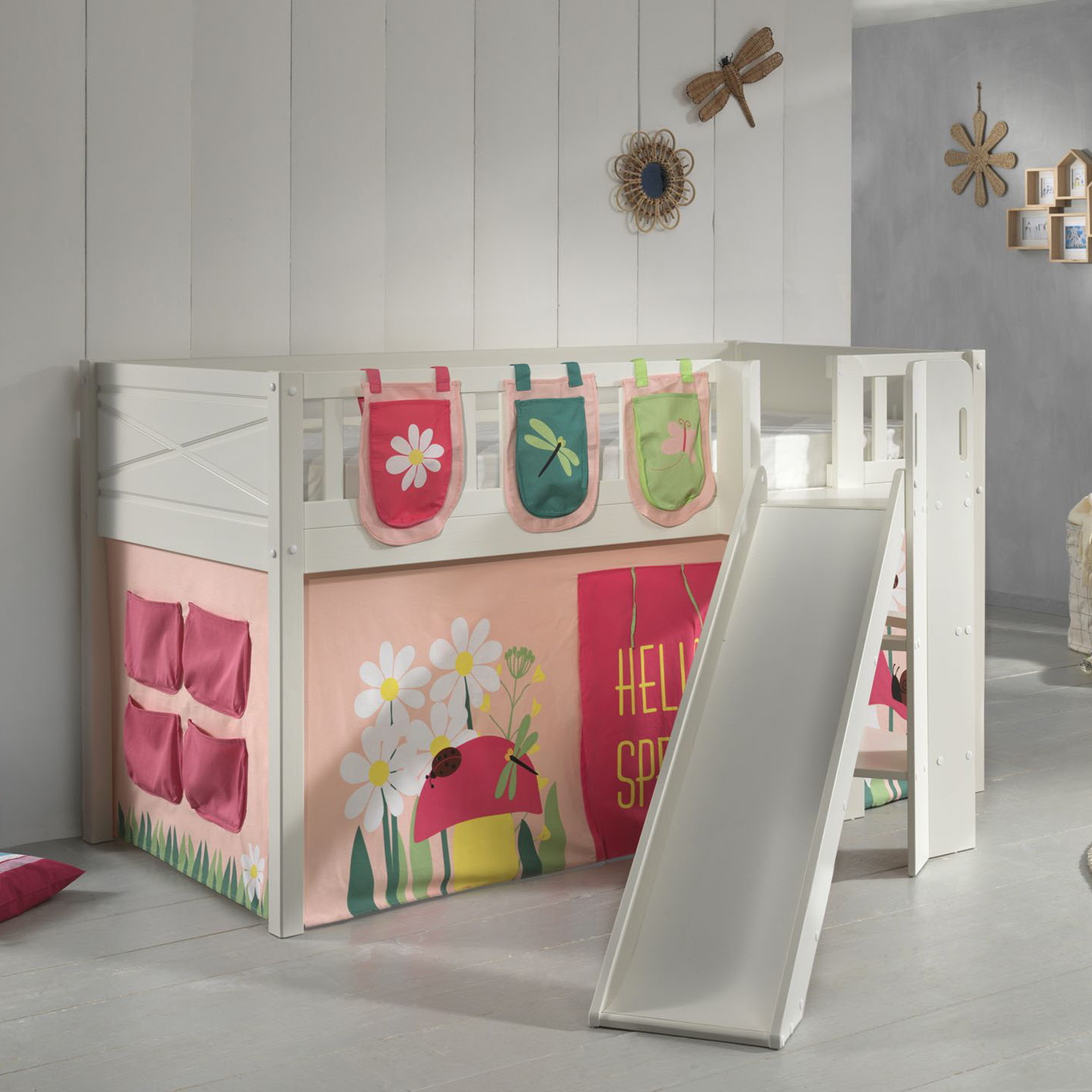 Halbhohes Bett Scott Spring mit Rutsche mit Spielvorhang und Betttaschen #2