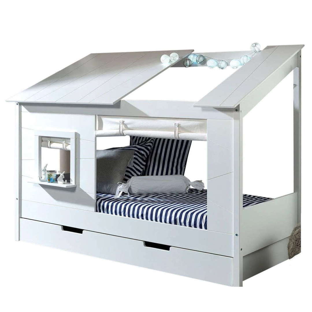 Baumhaus mit Dach und Ausziehkasten Weiss