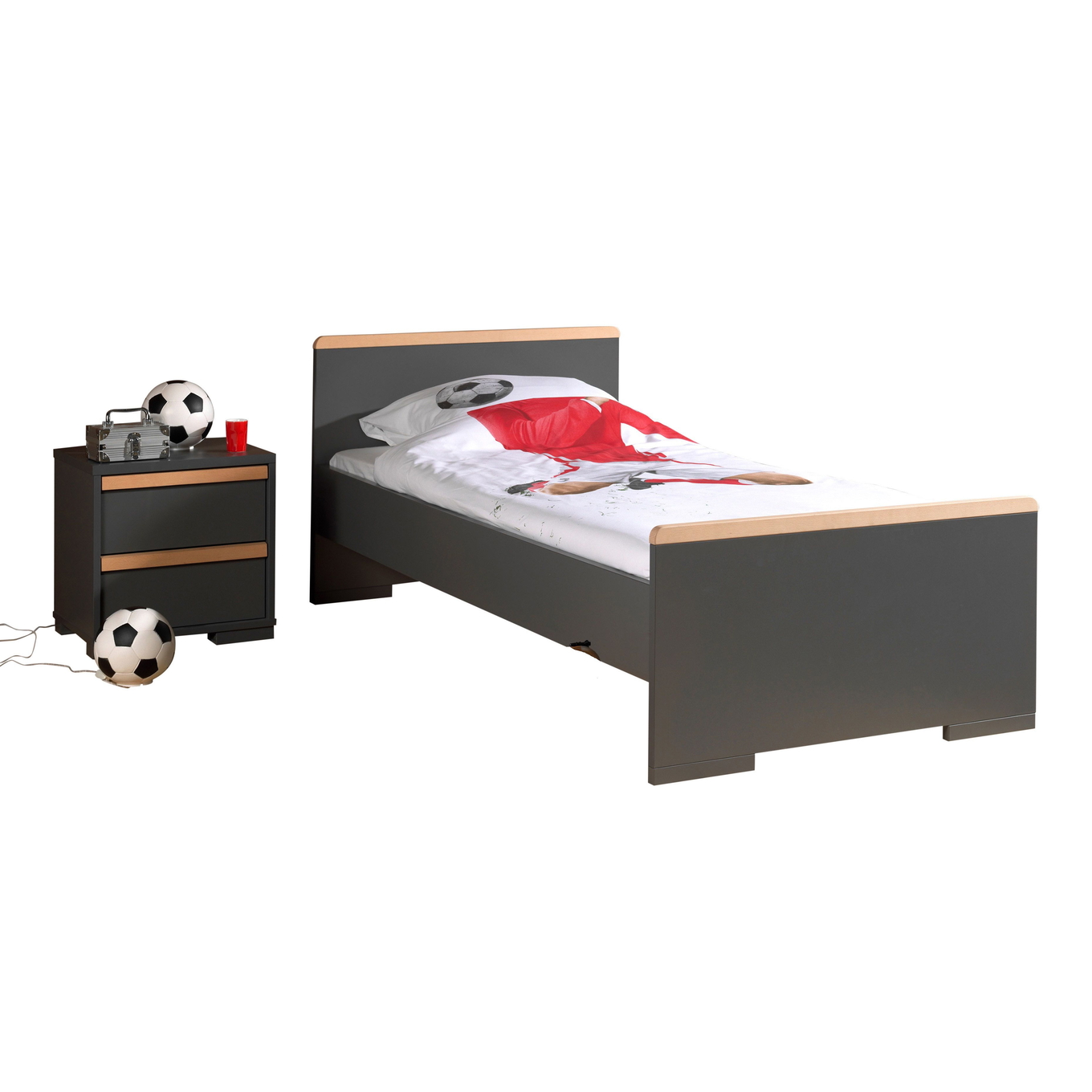 Bett und Nachttisch London 2-teilig Set Anthrazit