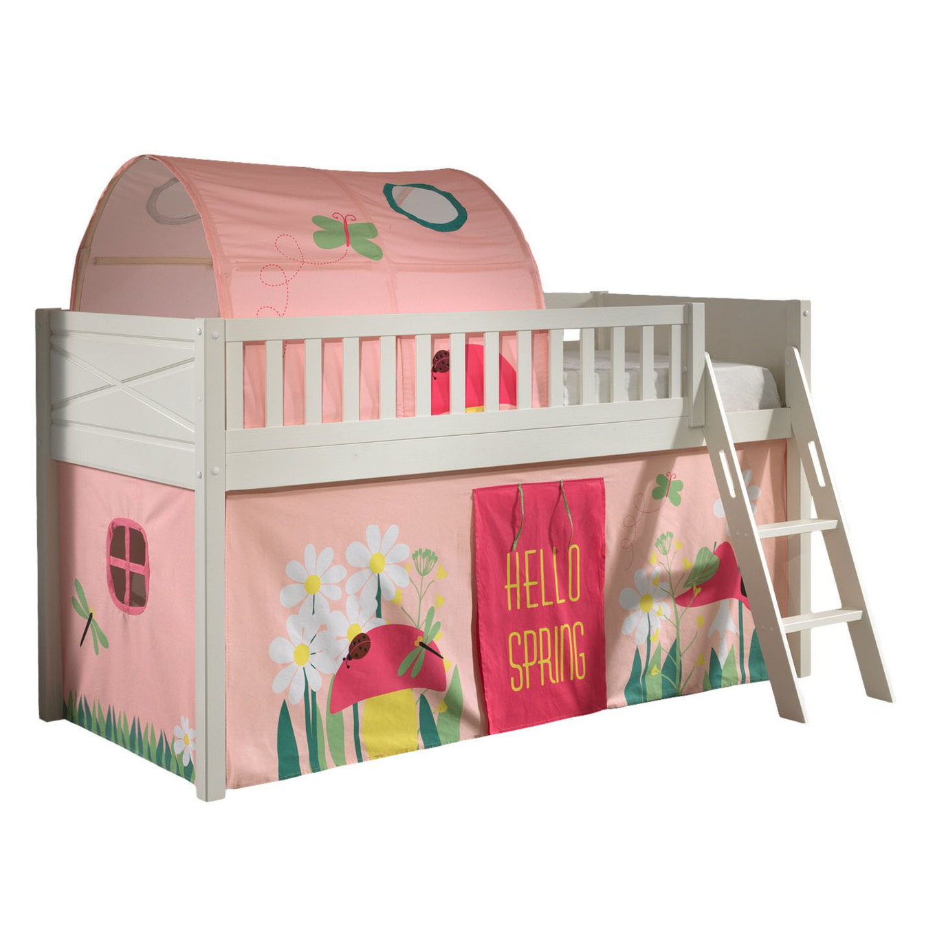 Halbhohes Bett Scott Spring mit Spielvorhang und Höhle