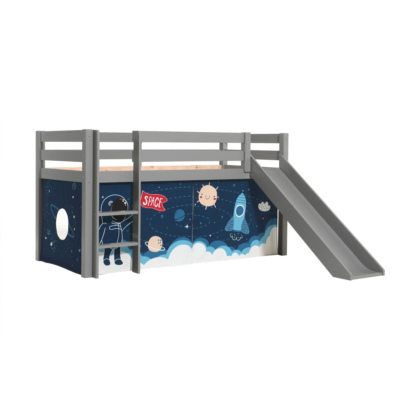 Halbhohes Bett Space Shuttle mit Rutsche Grau