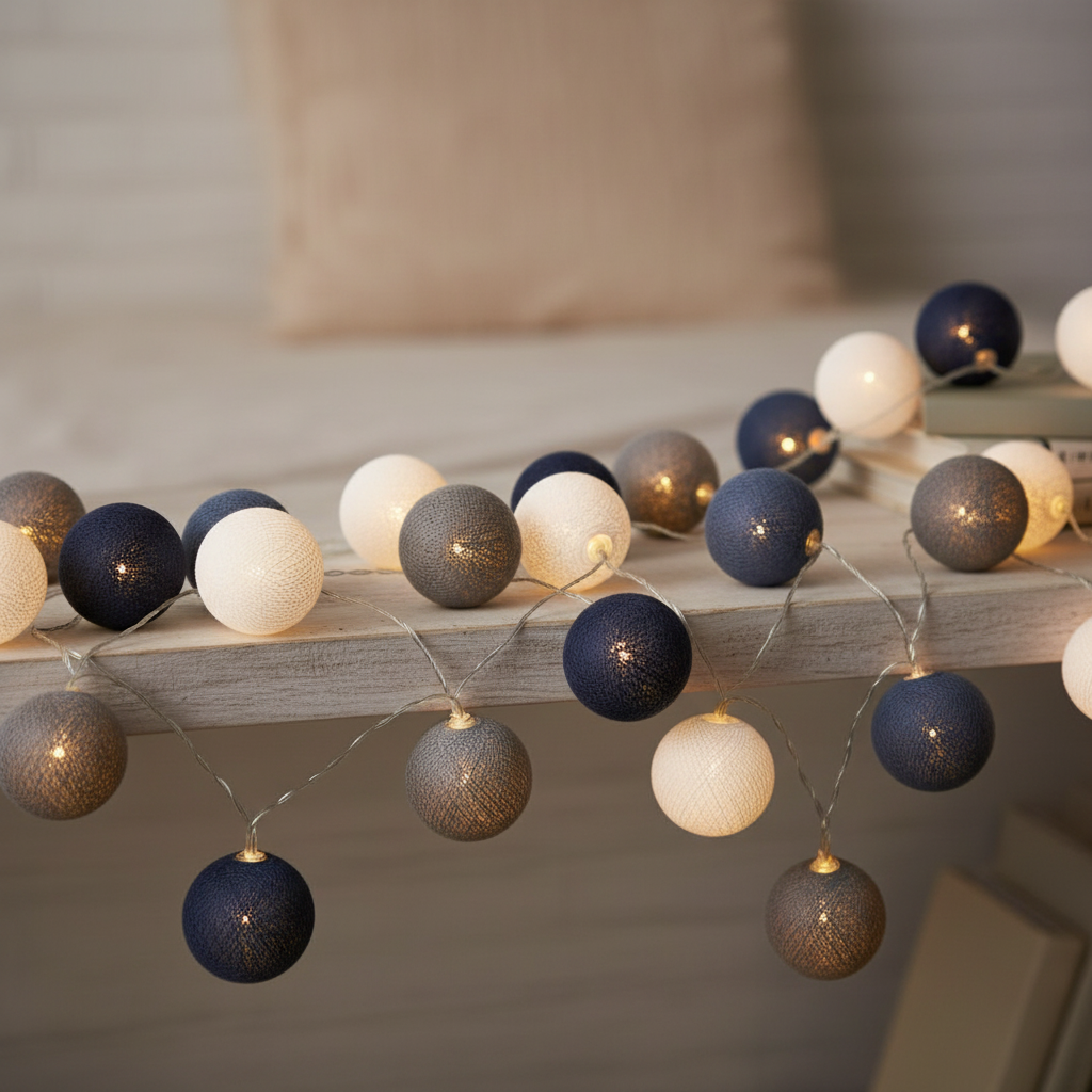 Lichterkette mit Baumwollkugeln Royal #2