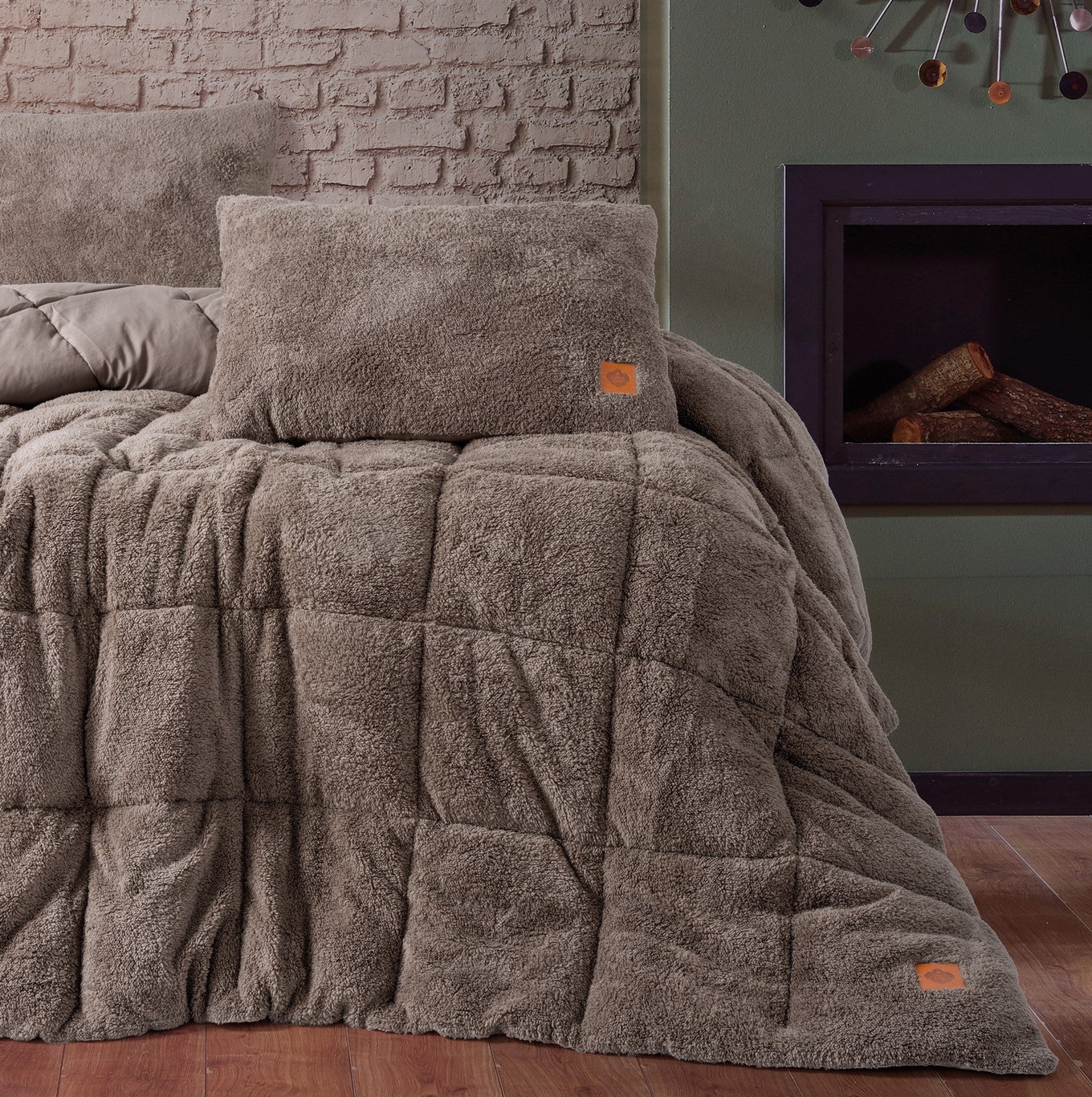 Duvet und Kissen Set Teddy 155x215 - 50x70cm Beige