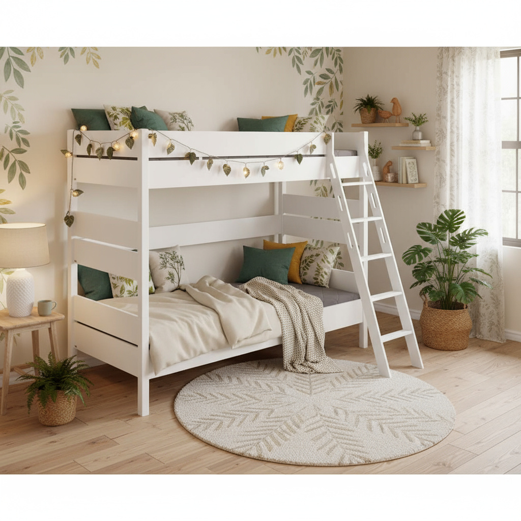 Hohes Etagenbett Tiago Weiss, mit Schrägleiter, 120 x 200 cm 4
