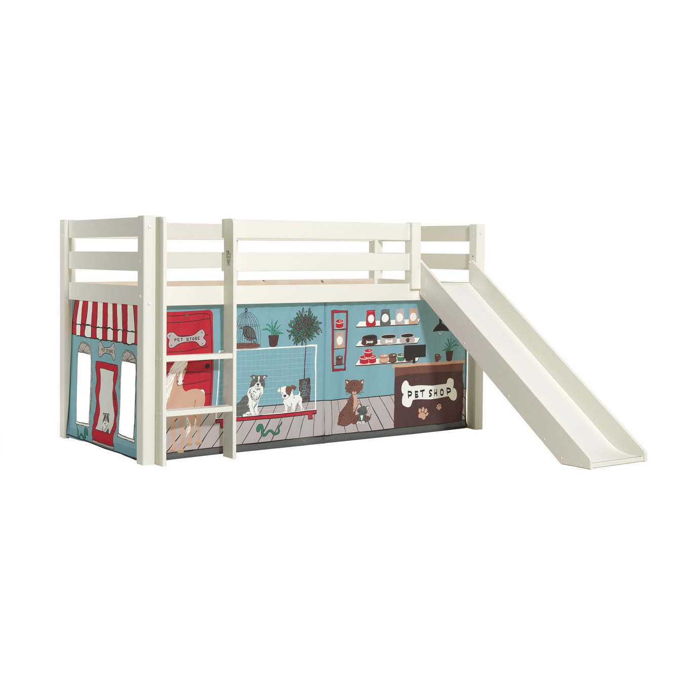 Halbhohes Bett Pets mit Rutsche Weiss