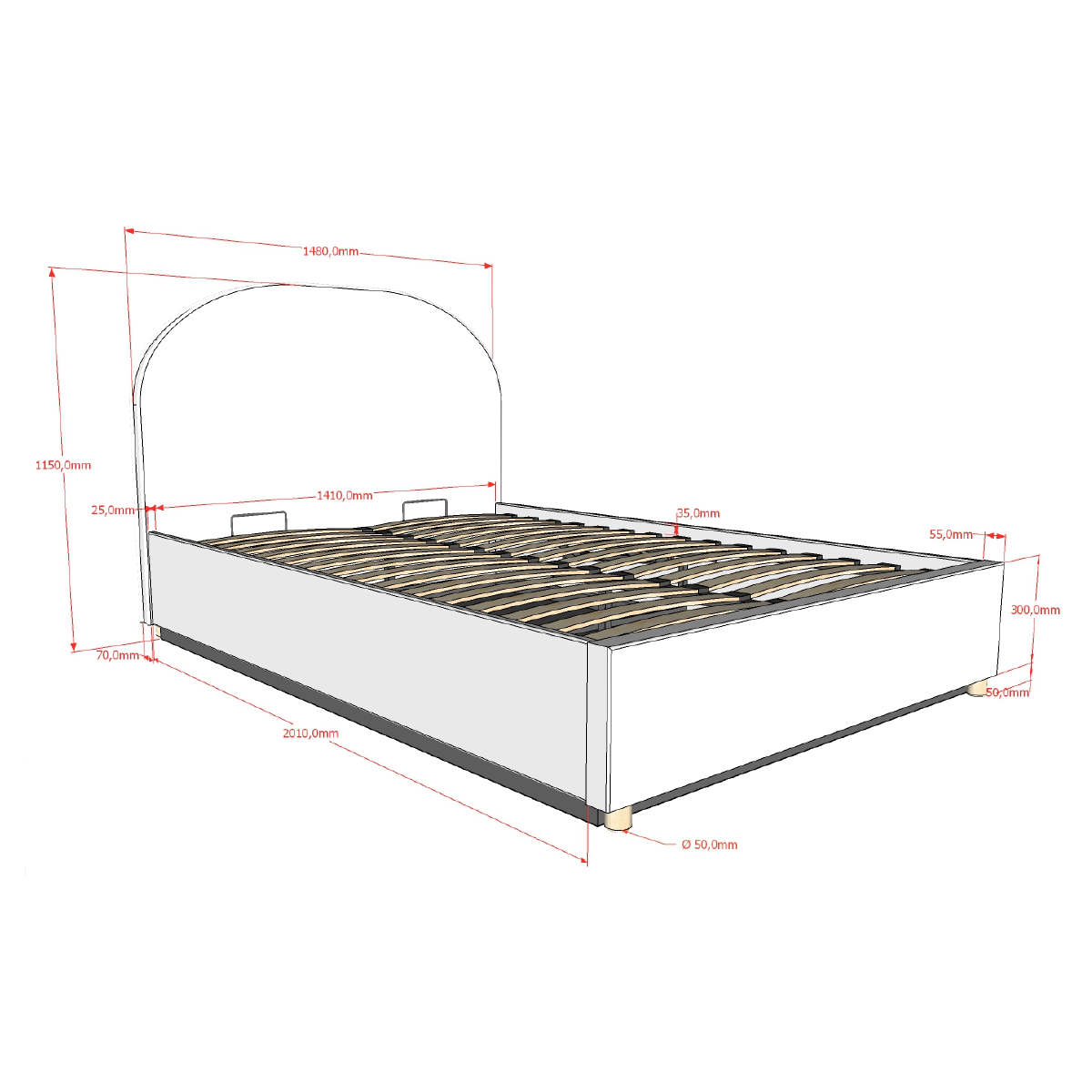 Bett Moon mit Stauraum Rosa, 140 x 200 cm 7