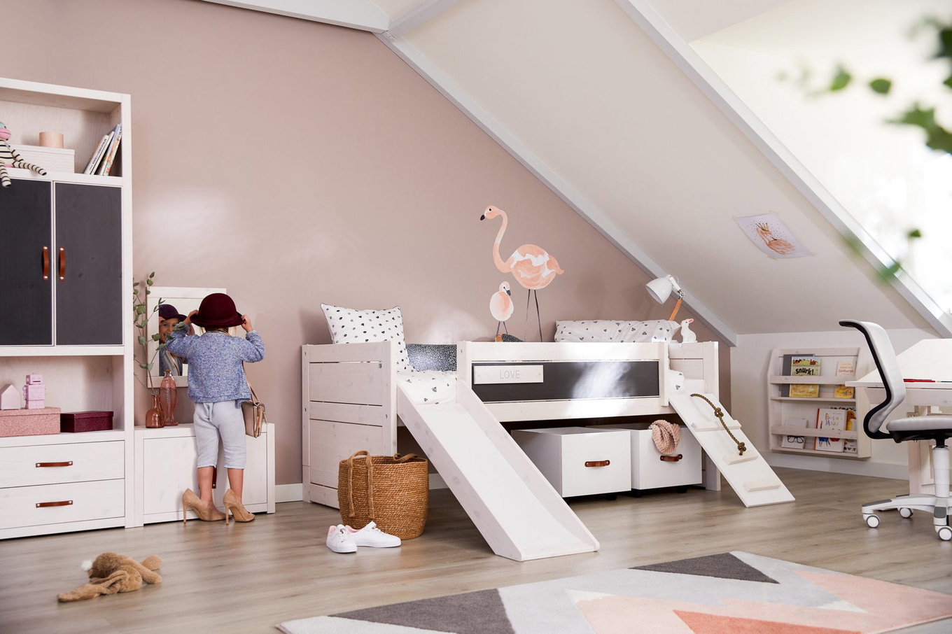 Kojenbett Climb & Slide Deluxe Lattenrost, Weiss lasiert 8