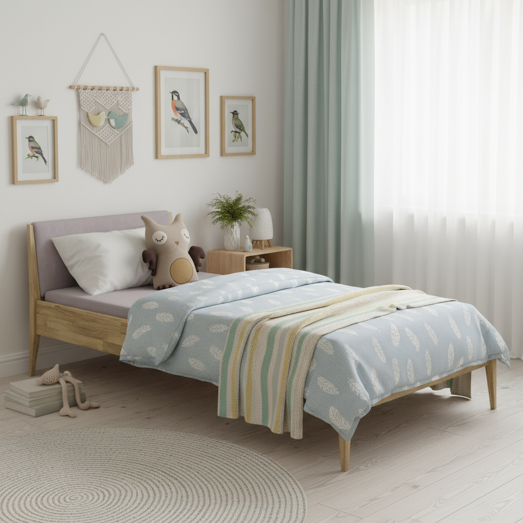 Bett Stiene mit gepolstertem Betthaupt Eiche Steingrau, 90 x 200 cm 4