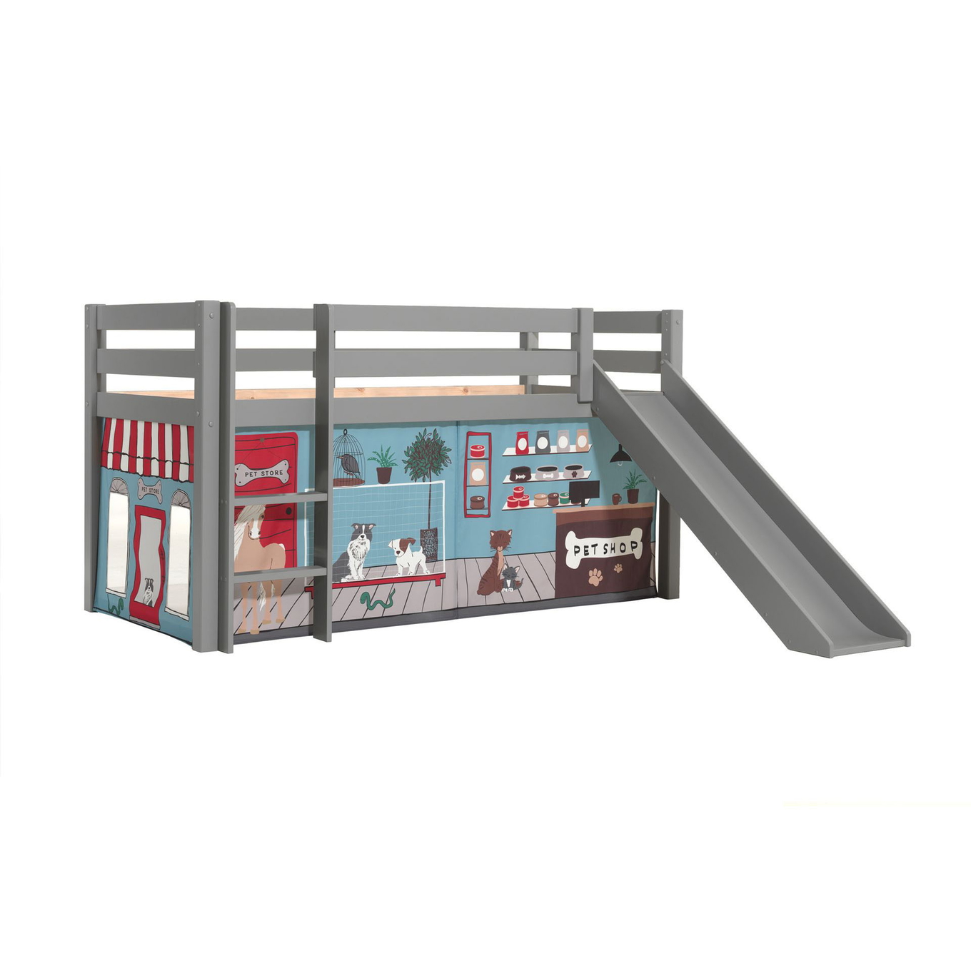 Halbhohes Bett Pets mit Rutsche Grau