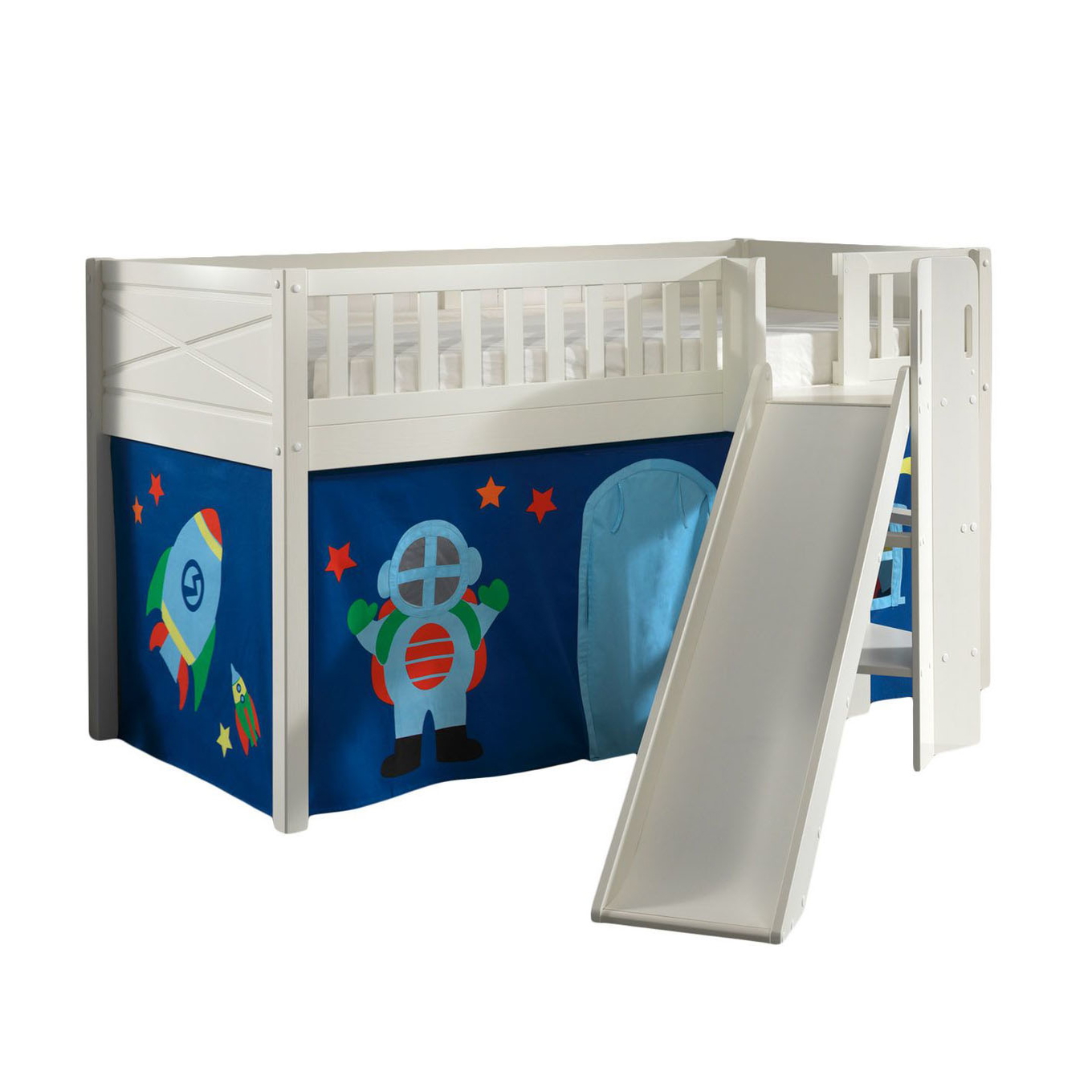 Halbhohes Bett Scott Astro mit Rutsche mit Spielvorhang