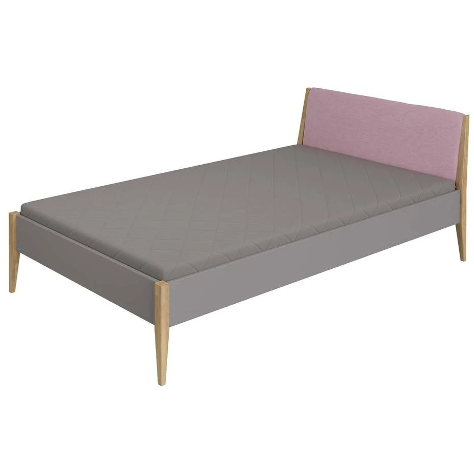 Bett Sten mit gepolstertem Betthaupt Schiefergrau Dunkelrosa, 120 x 200 cm 1