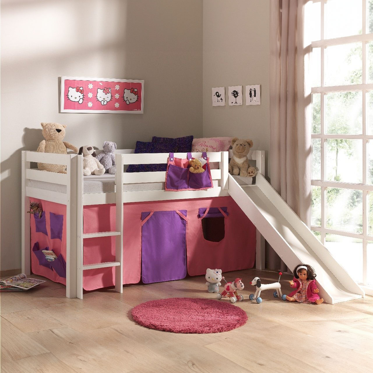 Halbhohes Bett Bella mit Rutsche Weiss #2