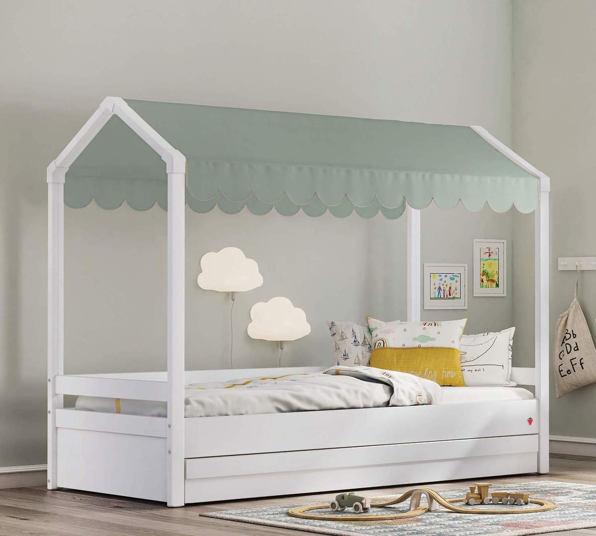 Stoffhimmel für Montes Hausbett Grün #2