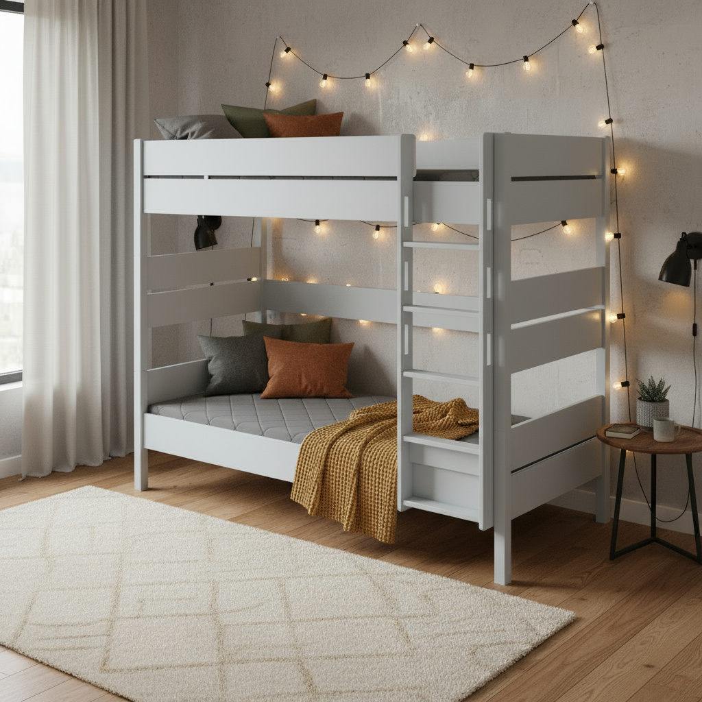 Hohes Etagenbett Tiago Grau, mit gerader Leiter, 120 x 200 cm 4