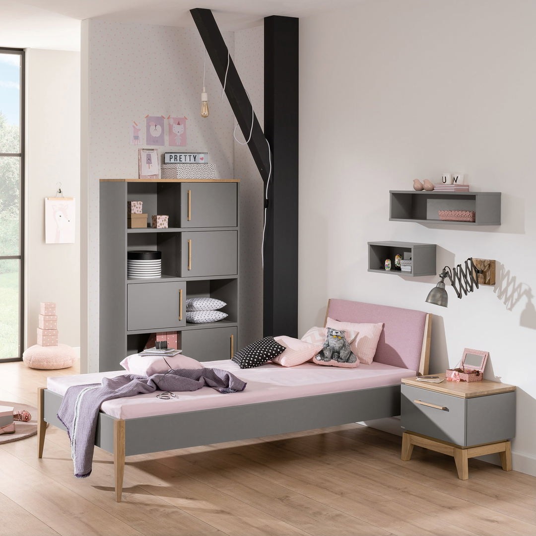 Bett Sten mit gepolstertem Betthaupt Schiefergrau Dunkelrosa, 120 x 200 cm 2