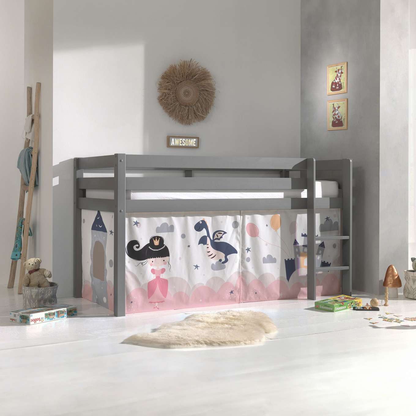 Halbhohes Bett Princess Sophie Grau #2