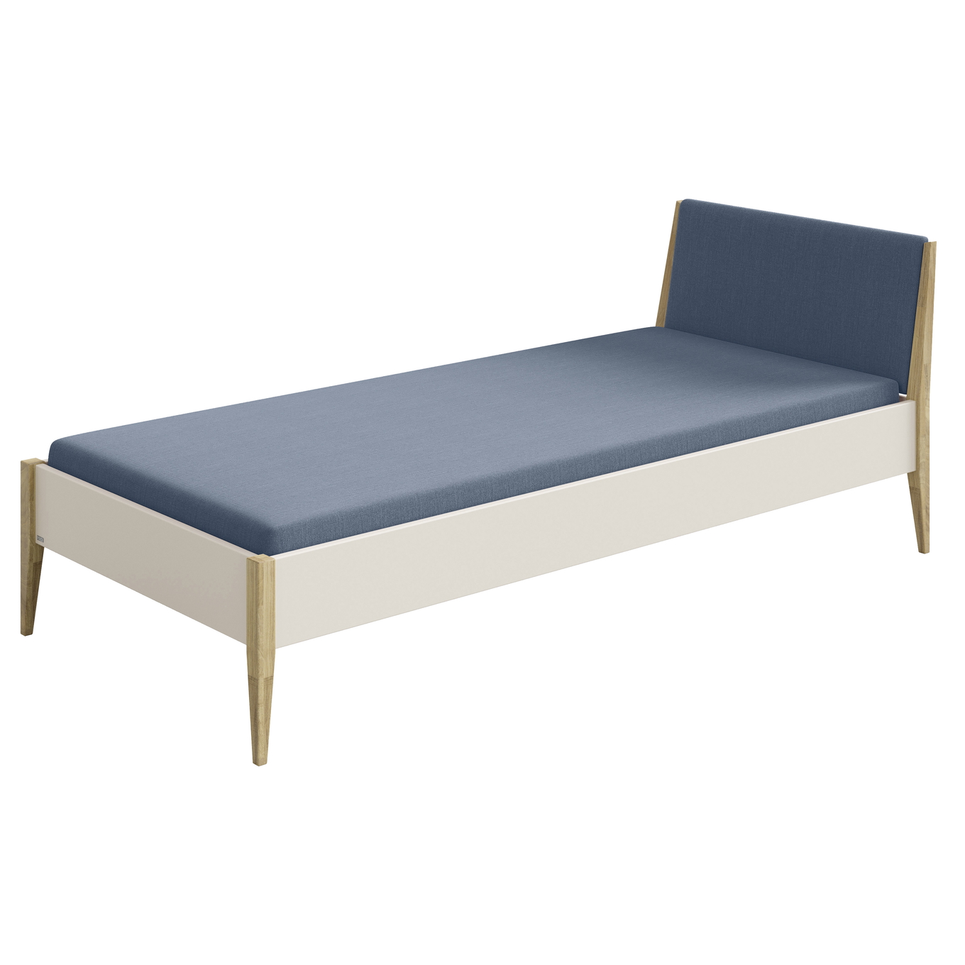 Bett Stiene mit gepolstertem Betthaupt Beige Tintenblau, 90 x 200 cm