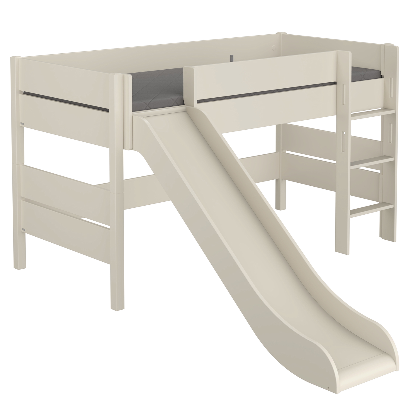 Halbhohes Bett Tiago mit Rutsche Beige, mit gerader Leiter, 90 x 200 cm