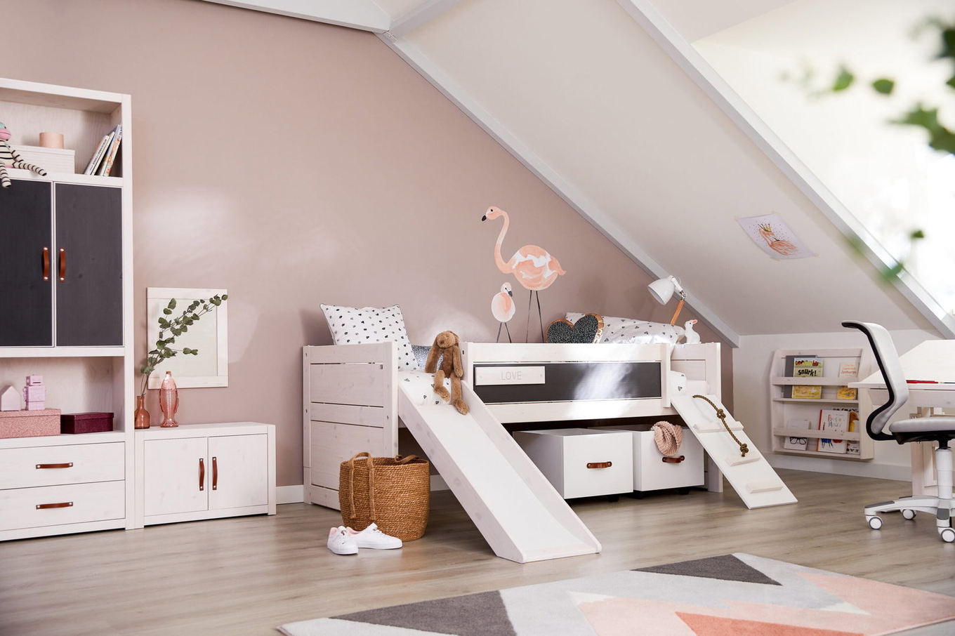 Kojenbett Climb & Slide Deluxe Lattenrost, Weiss lasiert 6