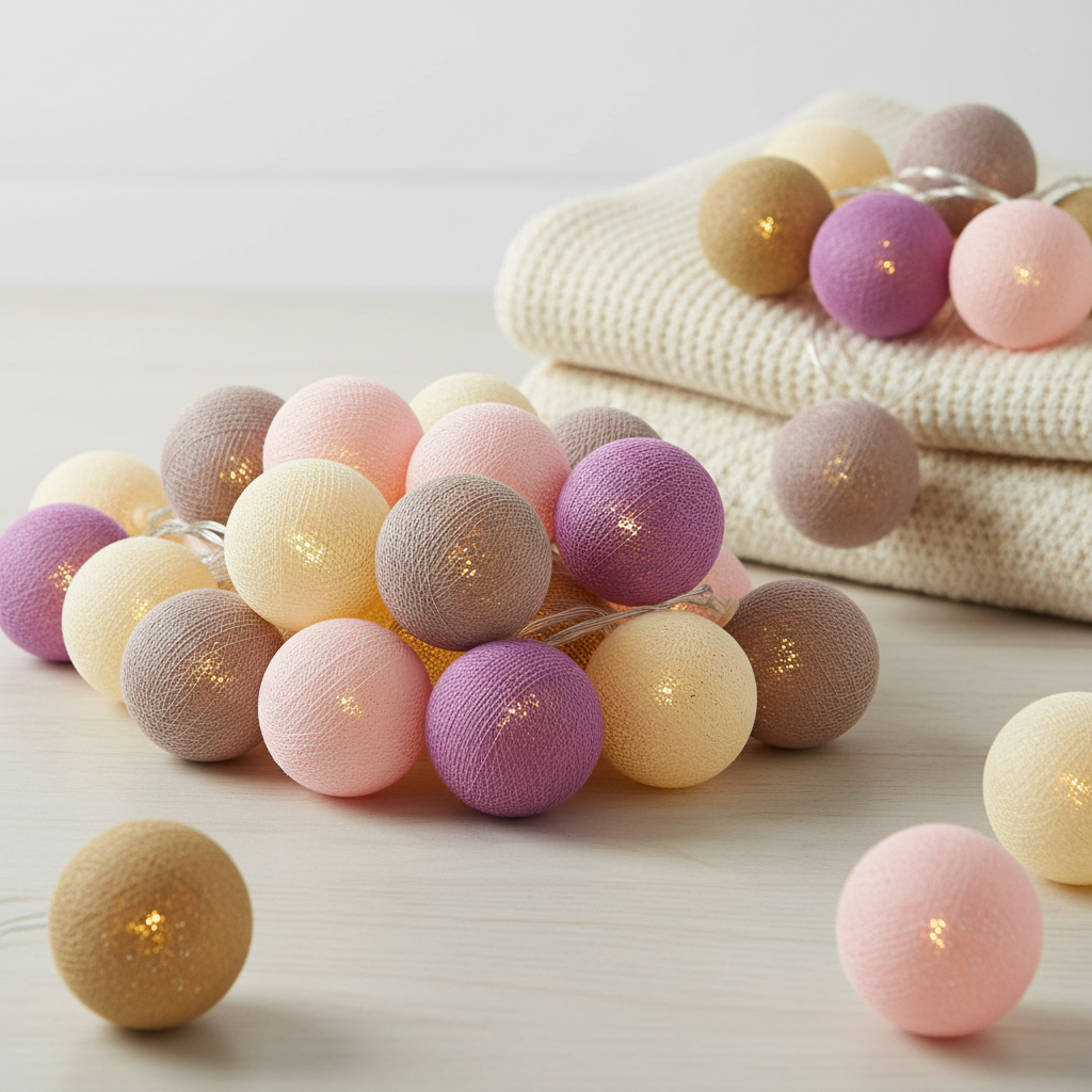 Lichterkette mit Baumwollkugeln Pink Lily 4