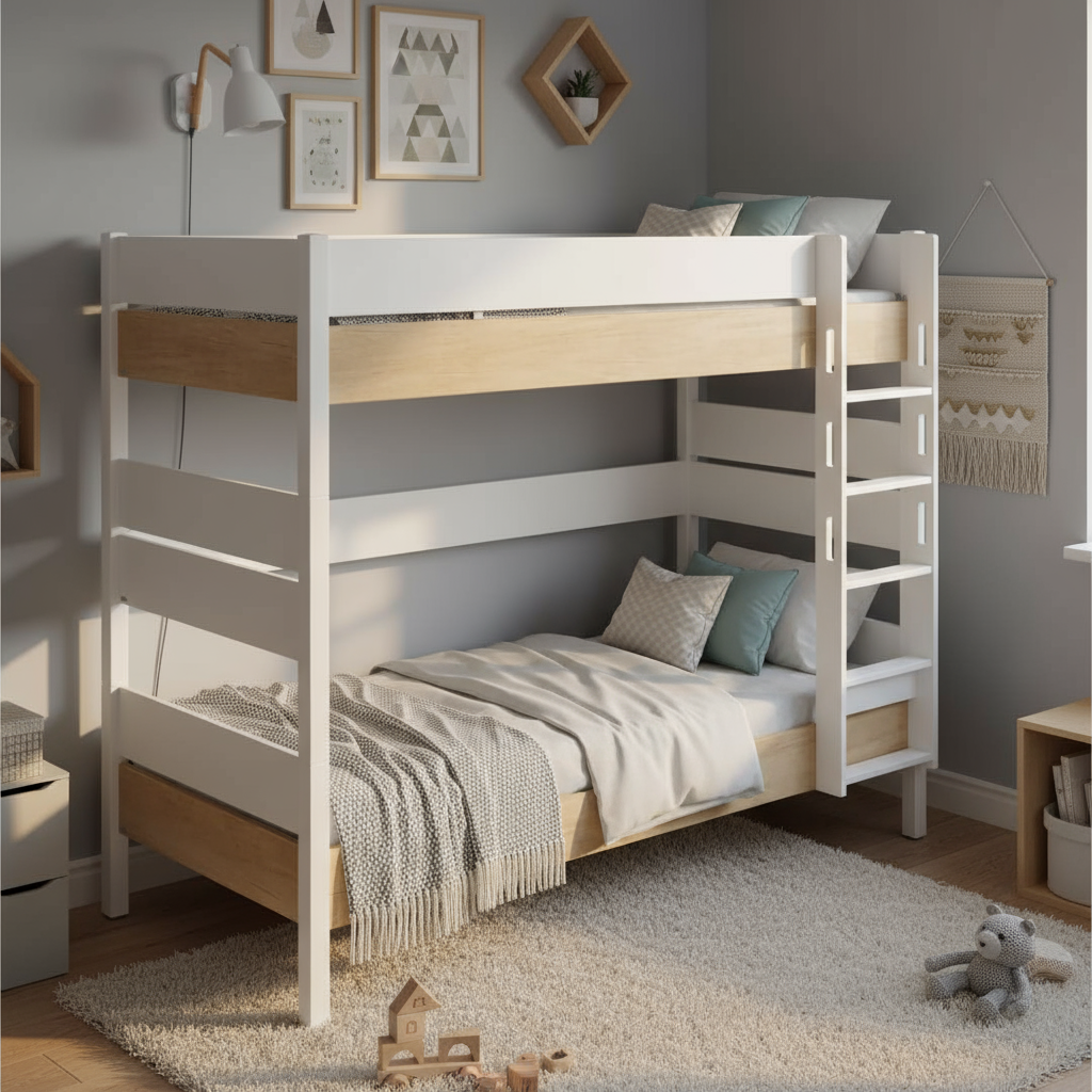 Hohes Etagenbett Kira Nebraska mit gerader Leiter, 90 x 200 cm 3