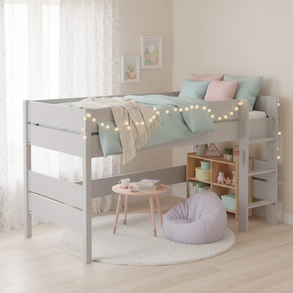 Halbhohes Bett Tiago Grau, mit gerader Leiter, 120 x 200 cm 4