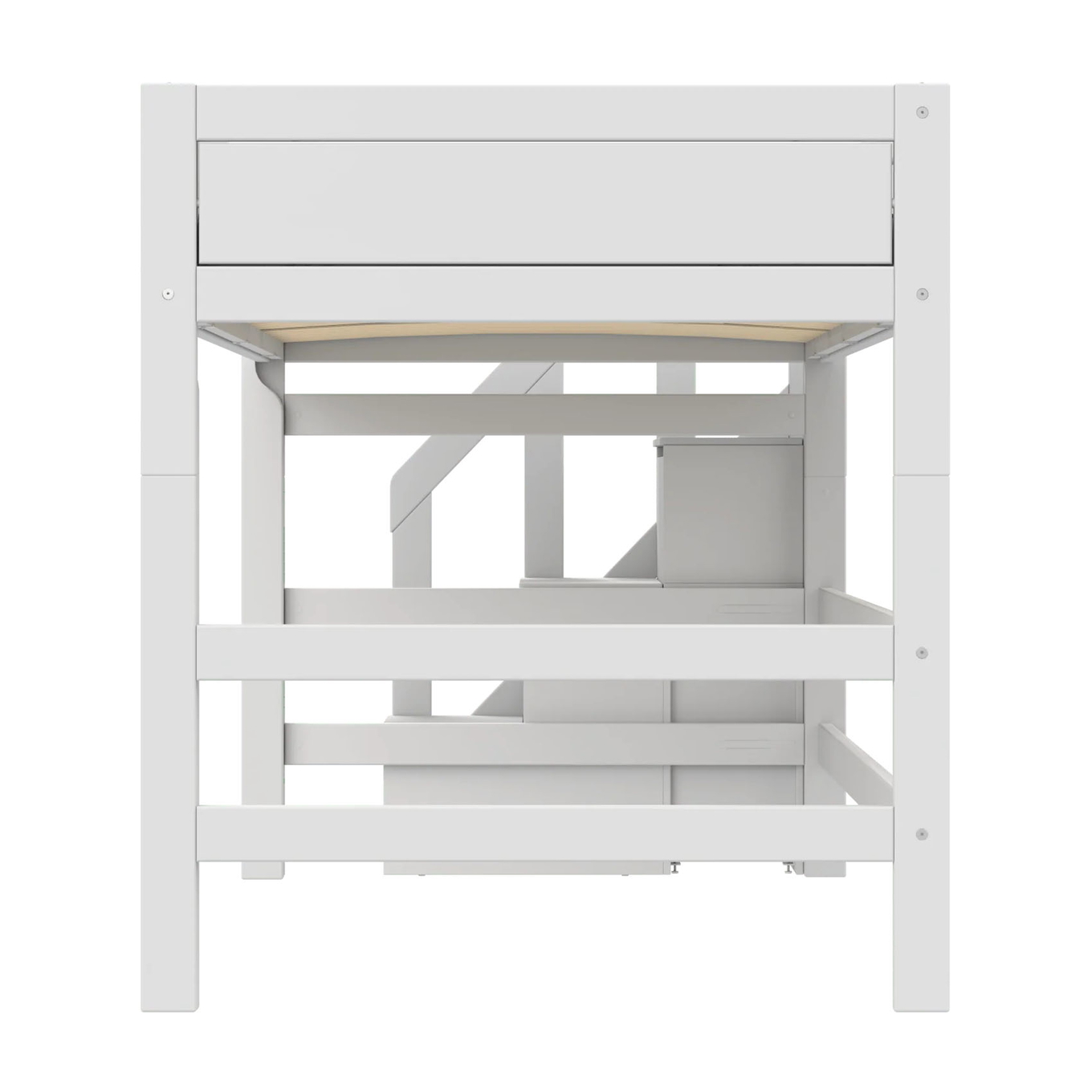 Mittelhohes Bett mit Treppe 120x200cm Rollrost, Weiss 4