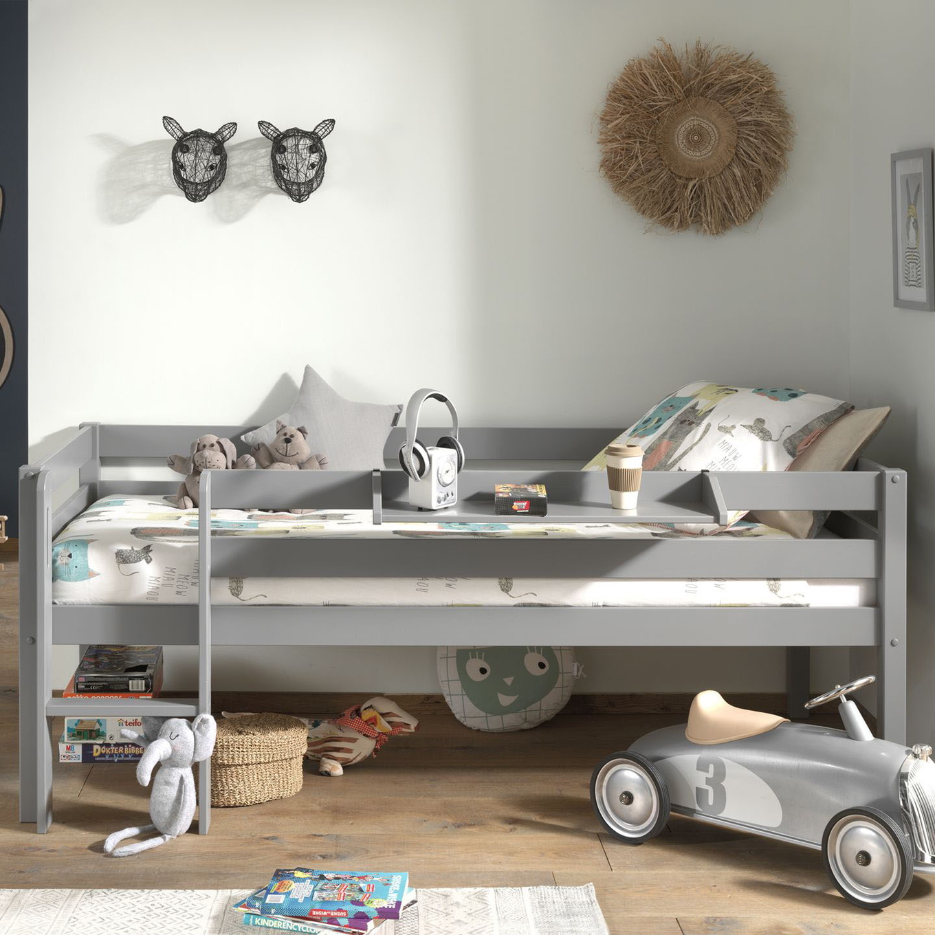 Bett Pino mit Leiter inkl. Hängeablage Grau #2
