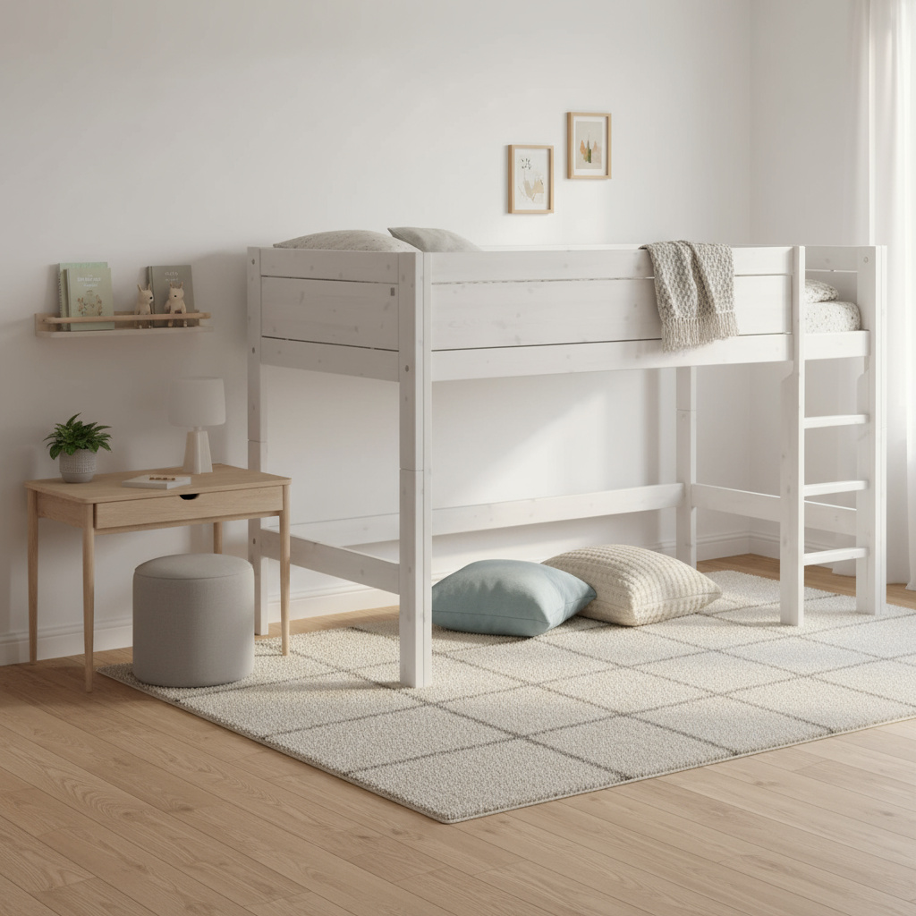 Halbhohes Bett Lifetime Deluxe Lattenrost, Weiss lasiert #2