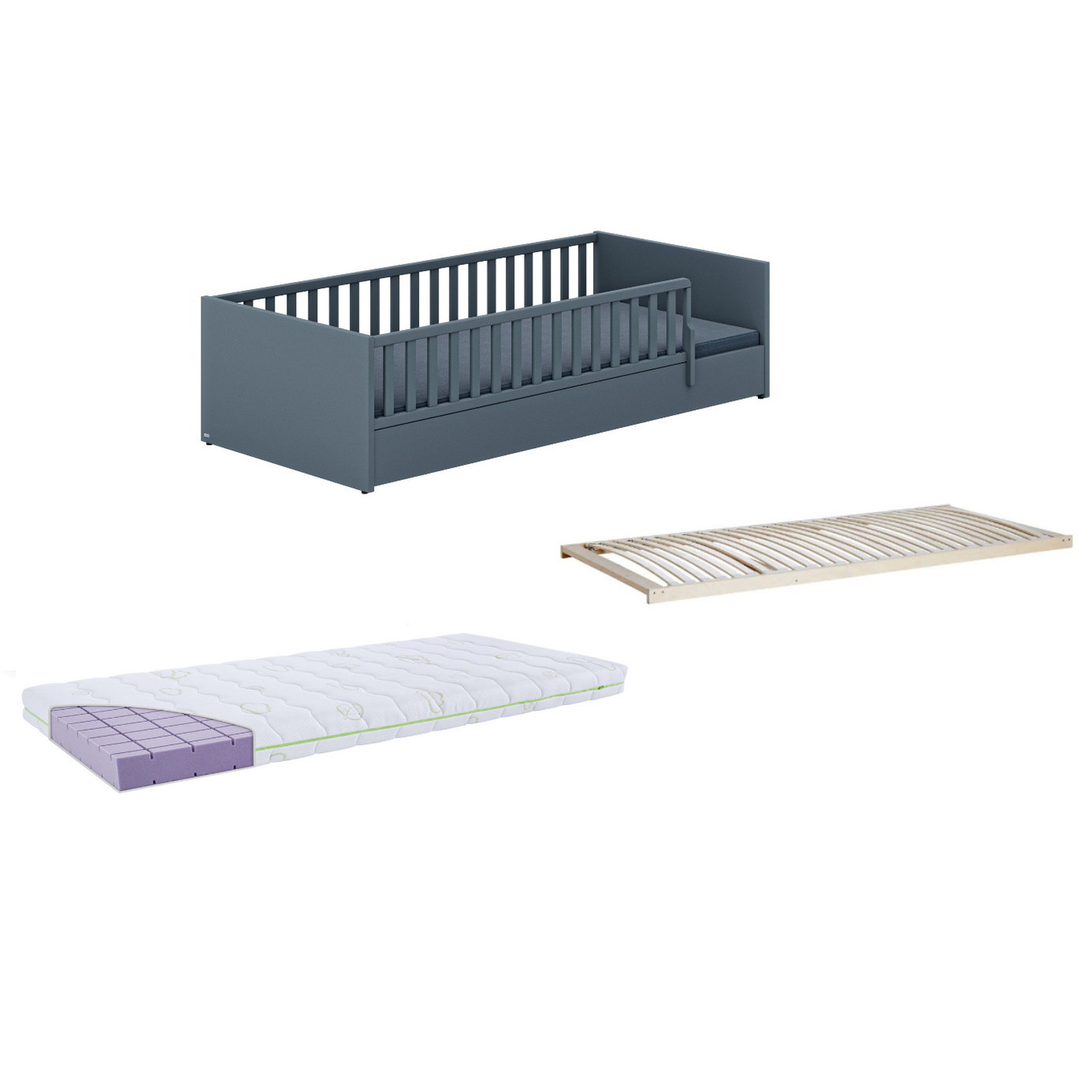 Bett Little Flo Basic Set Blau, 120 x 200 cm