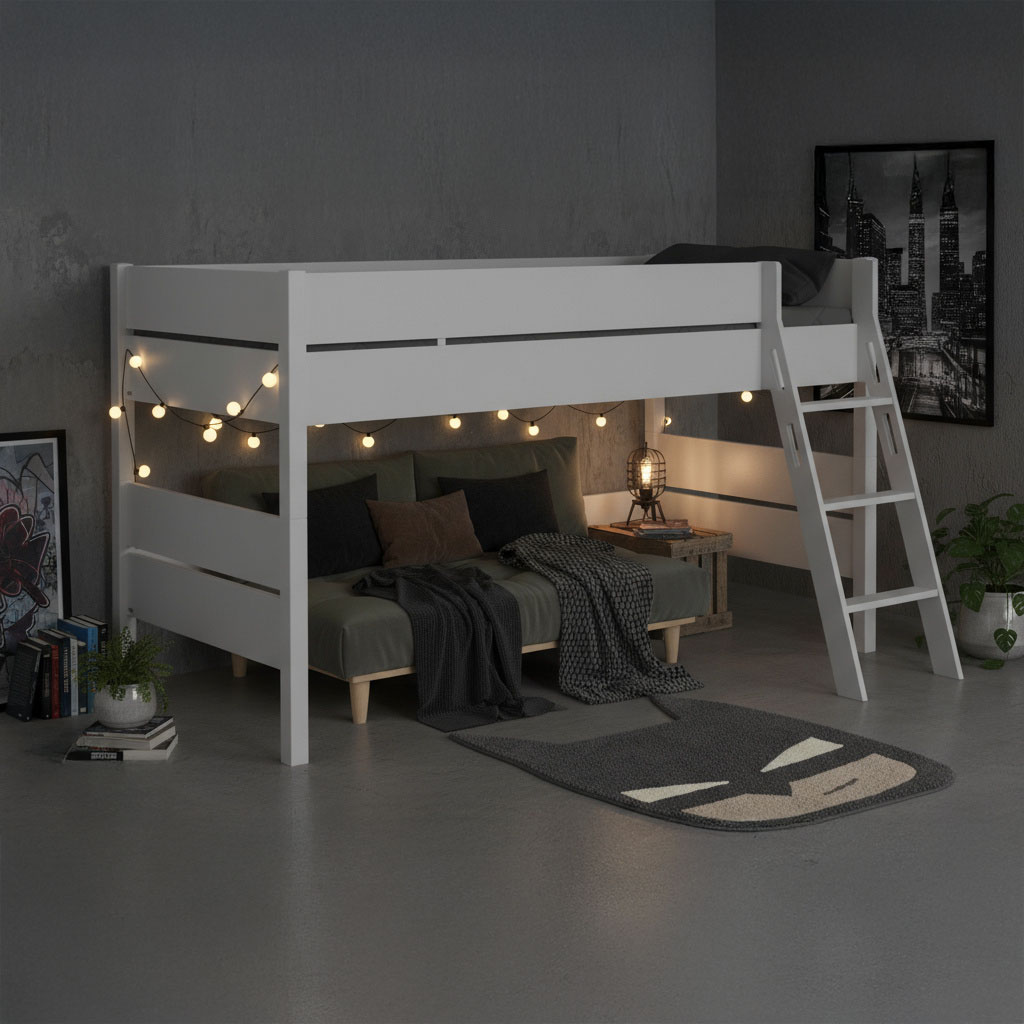 Halbhohes Bett Tiago Grau, mit Schrägleiter, 120 x 200 cm 4