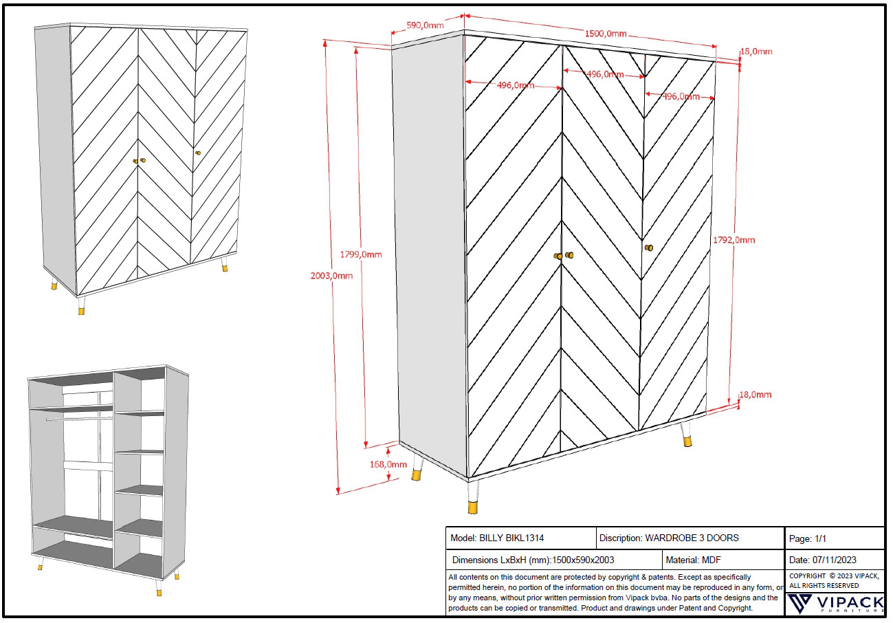 Kleiderschrank Billy 3-türig 3