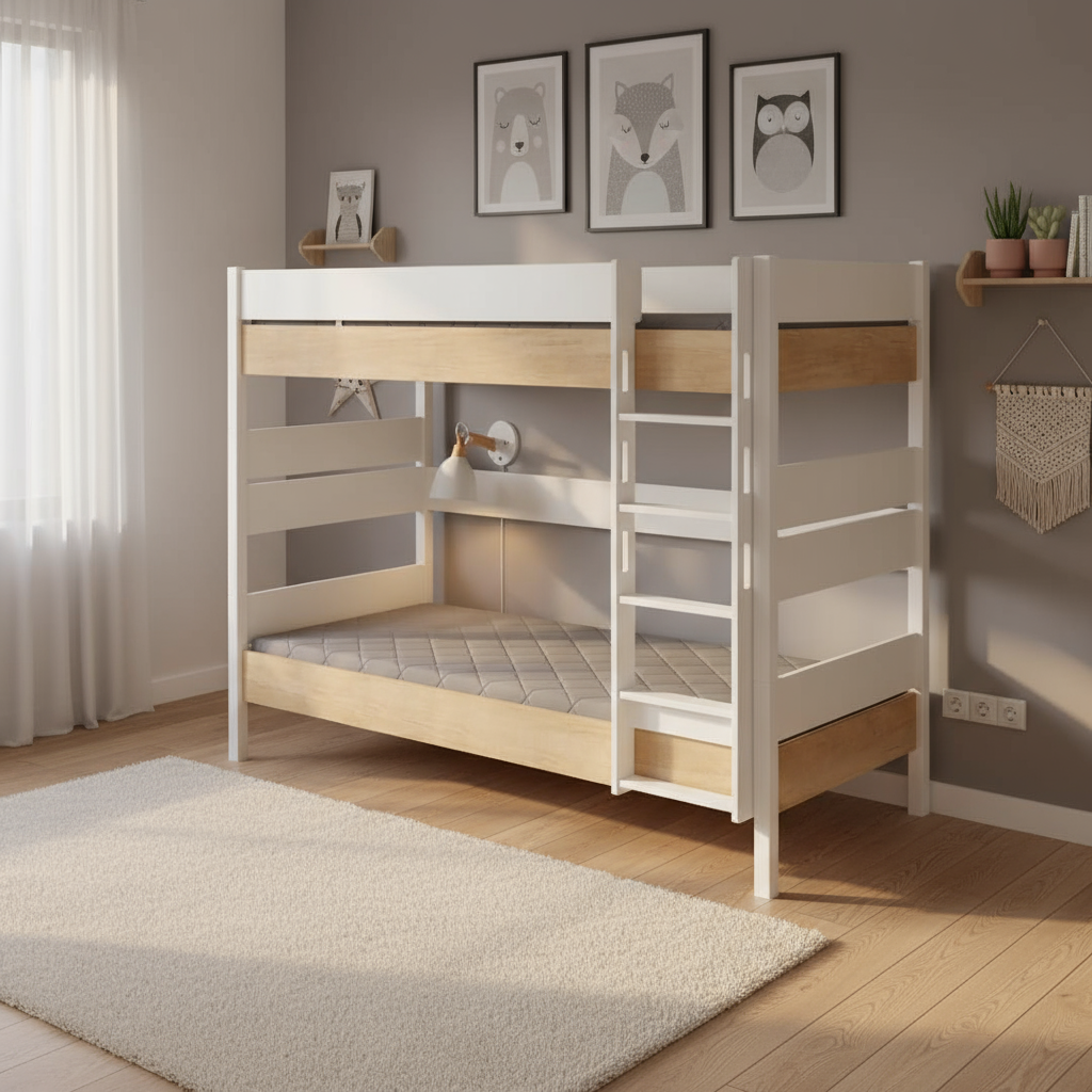 Hohes Etagenbett Kira Nebraska mit gerader Leiter, 90 x 200 cm 4