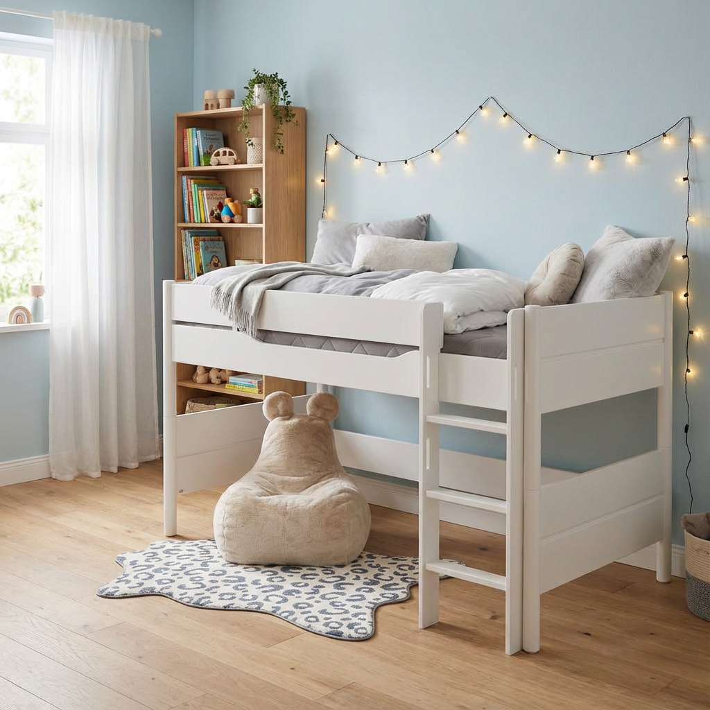 Halbhohes Bett Ylvie mit gerader Leiter, Weiss, 90 x 200 cm #2