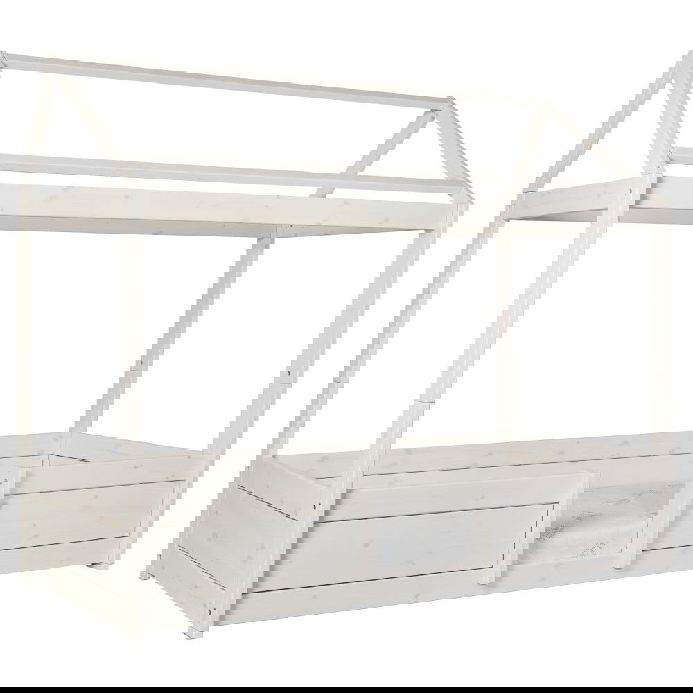 4 in 1 Hausbett Rollrost, Weiss lasiert