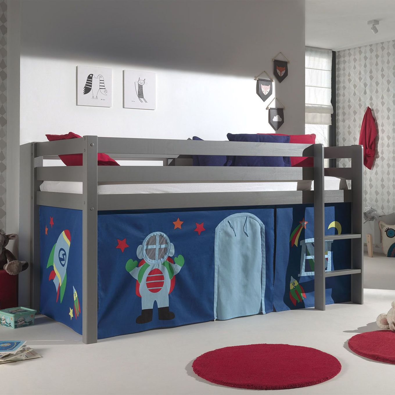 Halbhohes Bett Astro Grau, mit Spielvorhang #2