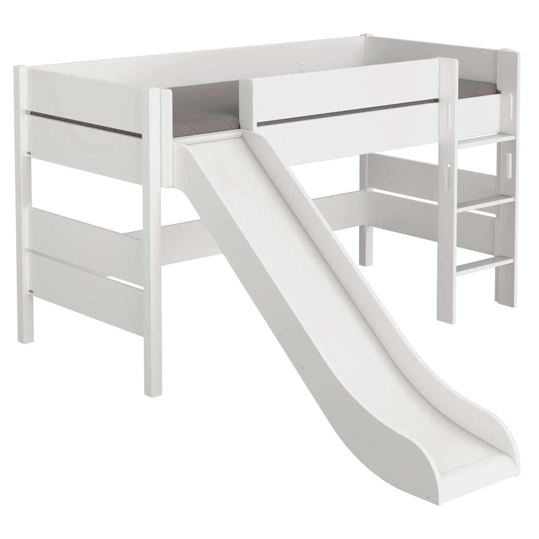 Halbhohes Bett Tiago mit Rutsche Weiss, mit gerader Leiter, 120 x 200 cm 1