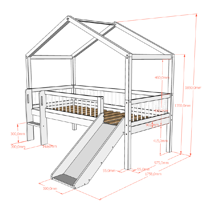 Hausbett Forrest mit Rutsche Holz 3