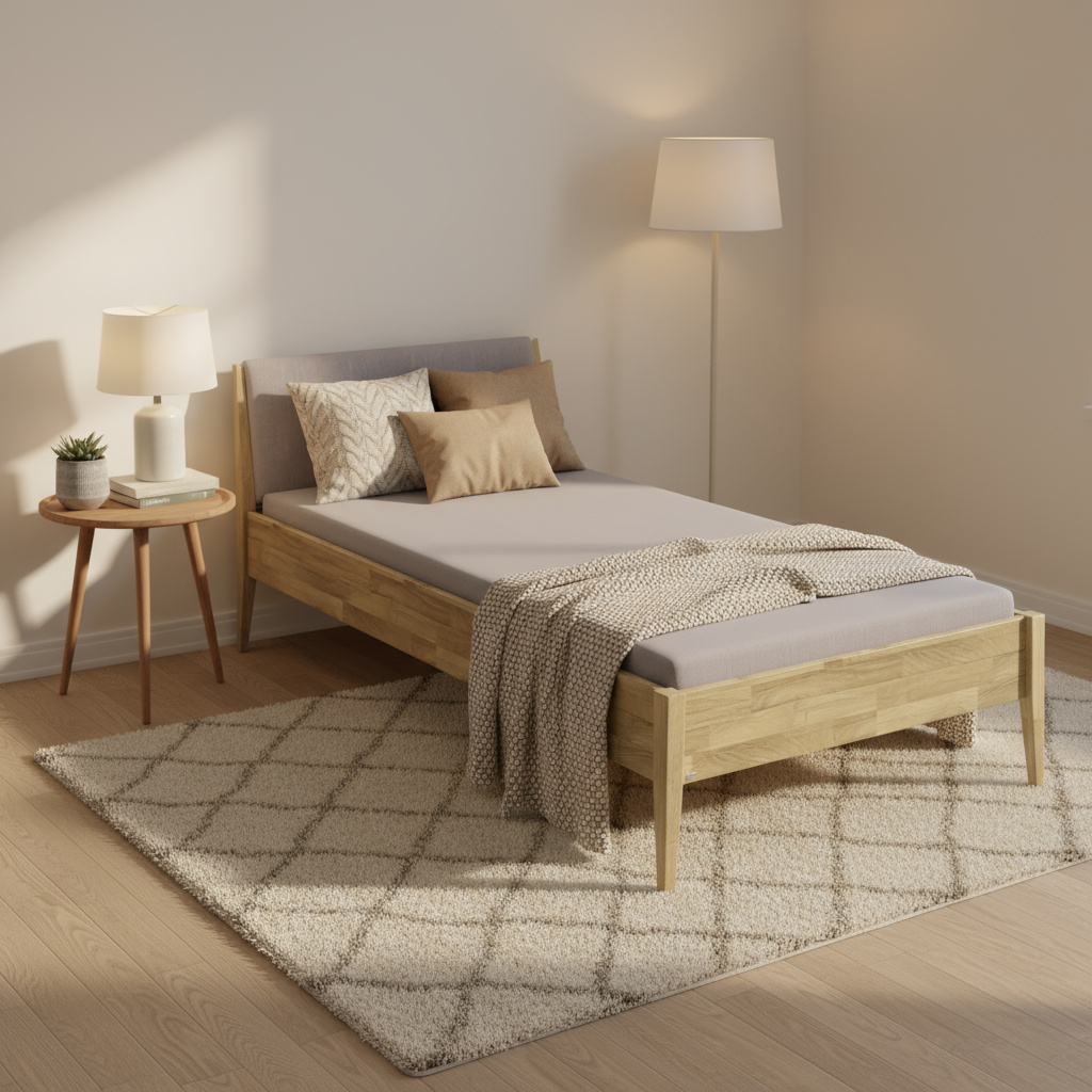 Bett Stiene mit gepolstertem Betthaupt Eiche Steingrau, 90 x 200 cm 6