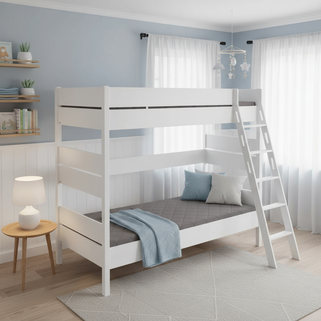 Hohes Etagenbett Tiago Weiss, mit Schrägleiter, 120 x 200 cm 3