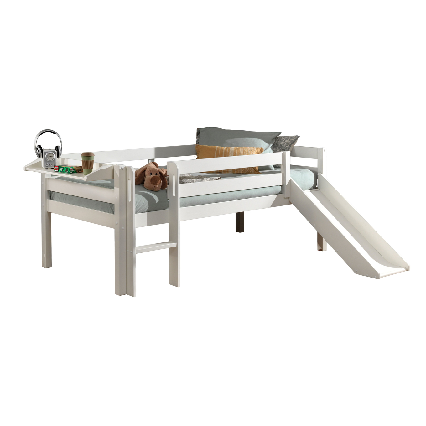Bett Pino mit Rutsche inkl. Hängeablage Weiss