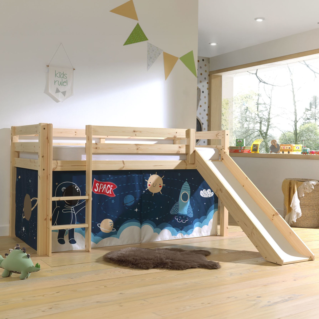 Halbhohes Bett Space Shuttle mit Rutsche Holz #2