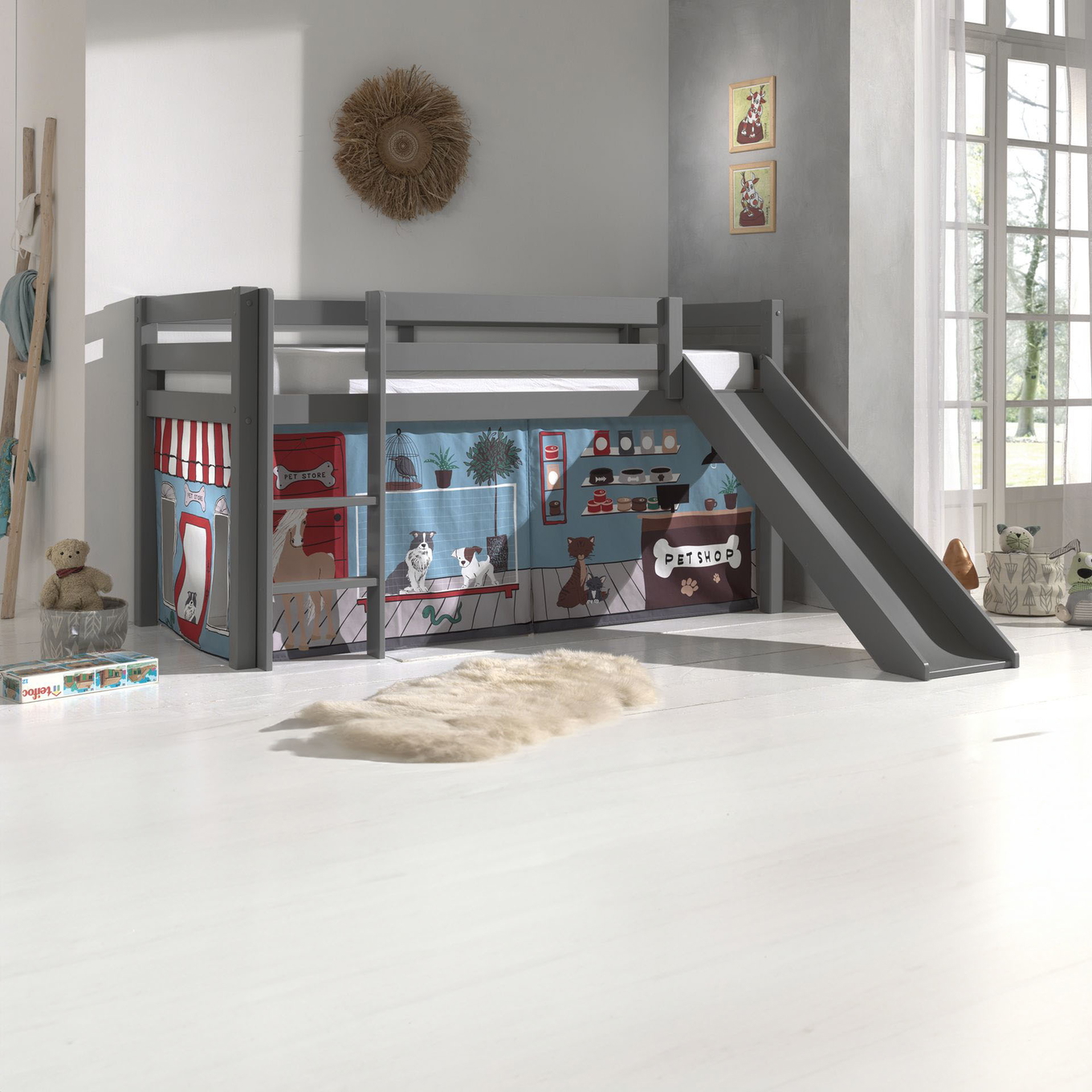 Halbhohes Bett Pets mit Rutsche Grau #2