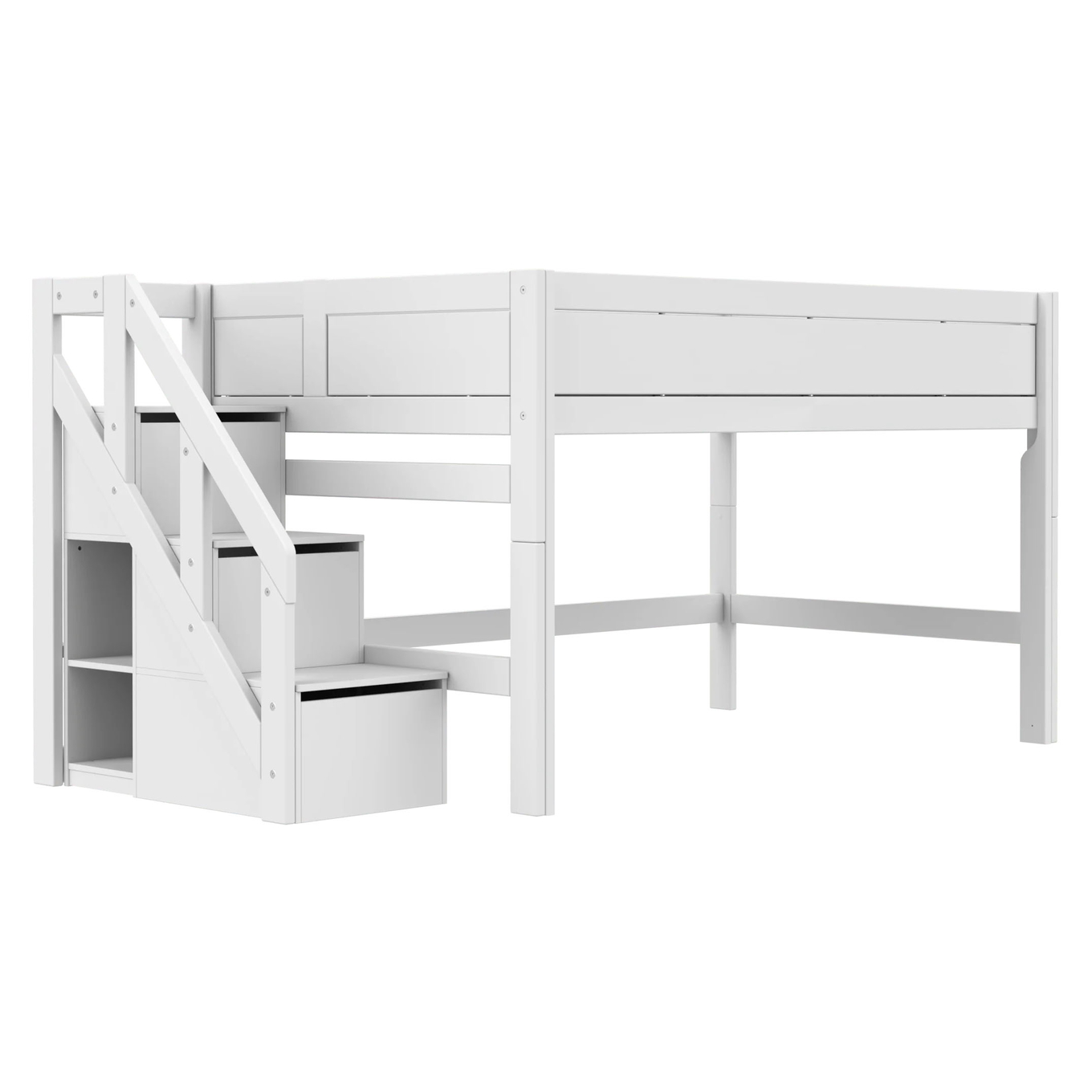 Halbhohes Bett mit Treppe 120x200cm Deluxe Lattenrost, Weiss