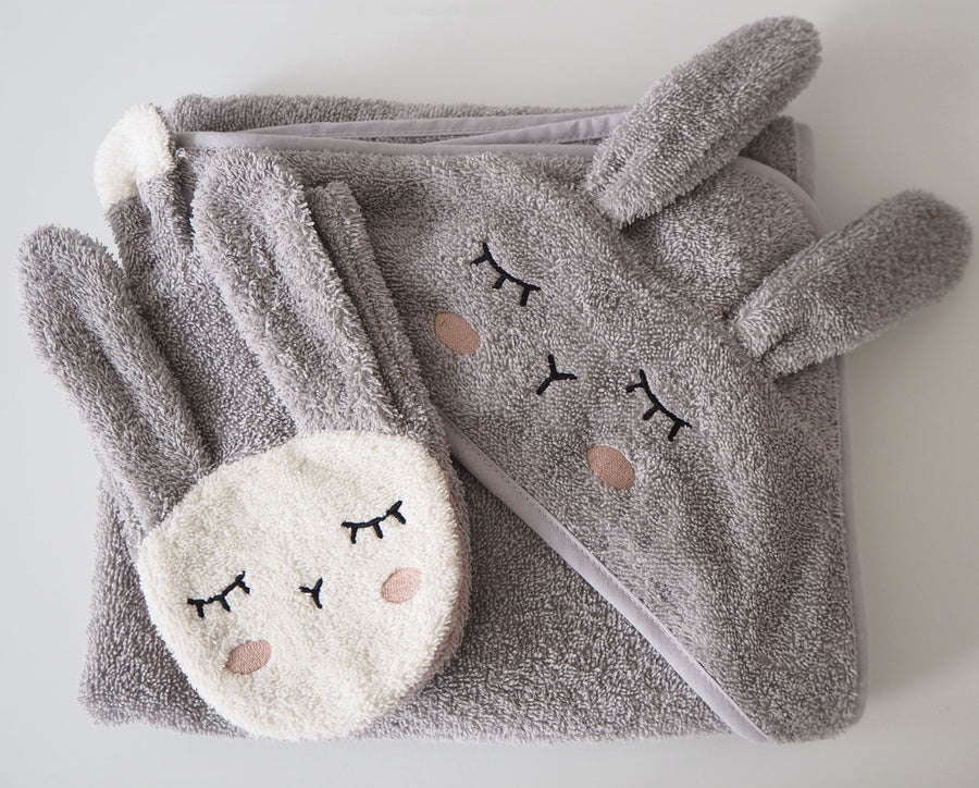 Badetuch mit Kapuze Hase Silbergrau 4