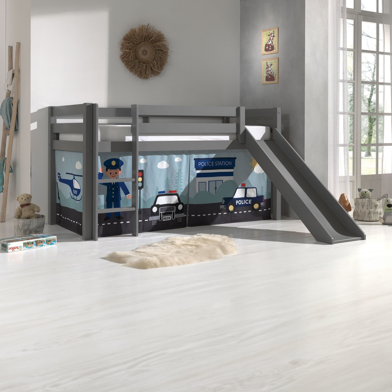 Halbhohes Bett Police mit Rutsche Grau #2