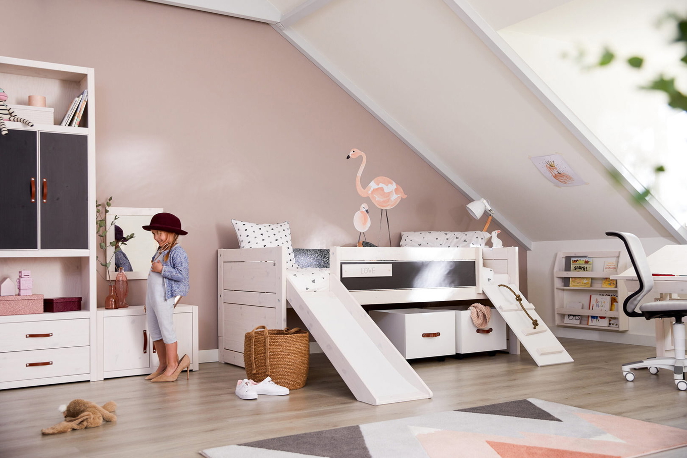 Kojenbett Climb & Slide Deluxe Lattenrost, Weiss lasiert 9