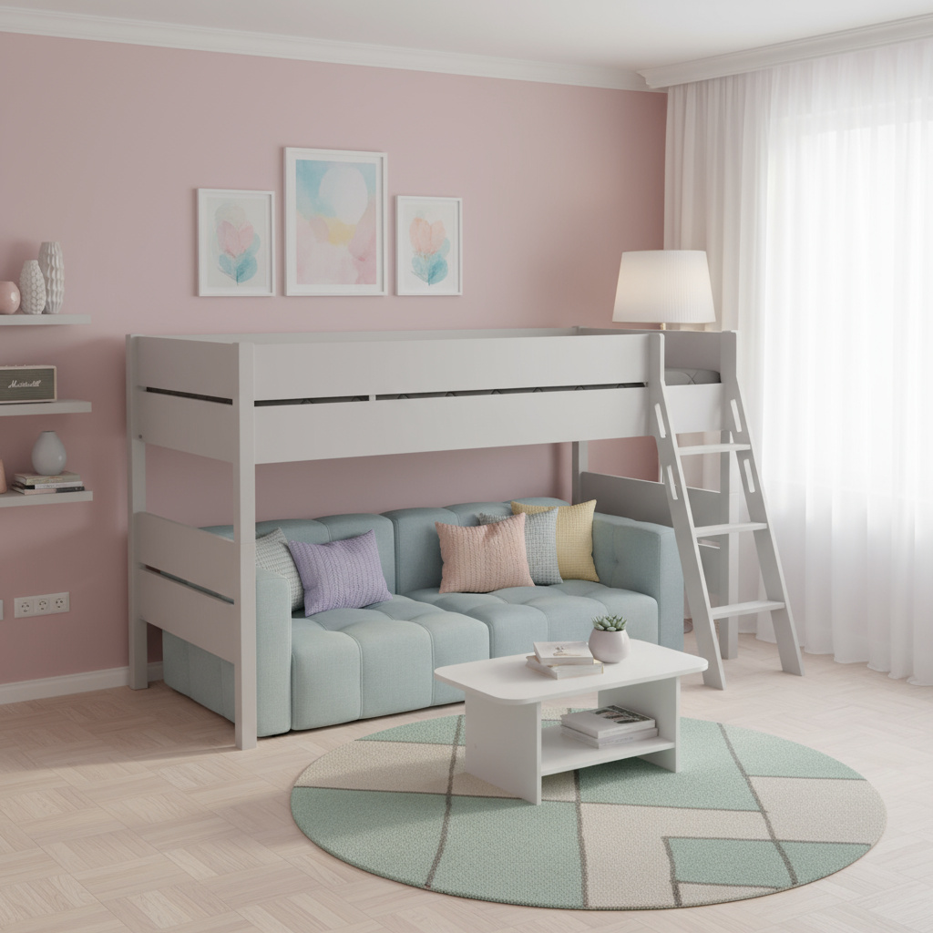 Halbhohes Bett Tiago Grau, mit Schrägleiter, 90 x 200 cm 4