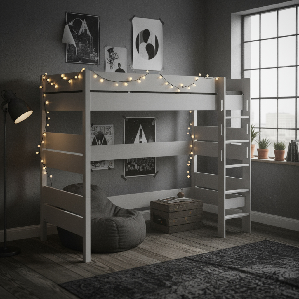 Hochbett Tiago Grau, mit gerader Leiter, 120 x 200 cm 3